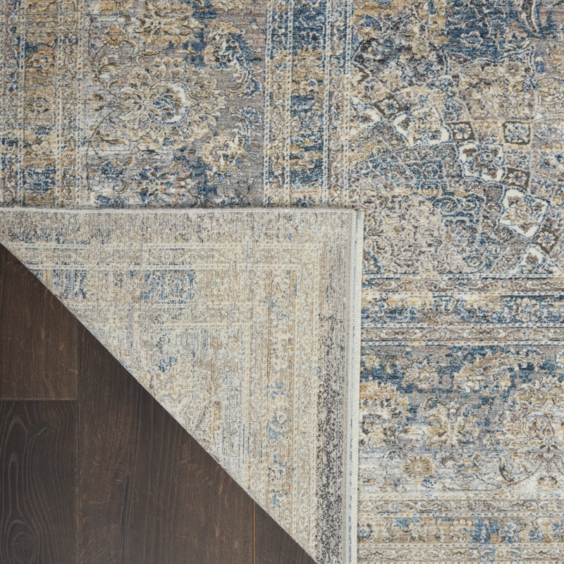 Elysian Blue and Cream Persian-Inspired 8'6" x 11'6" Viscose Rug