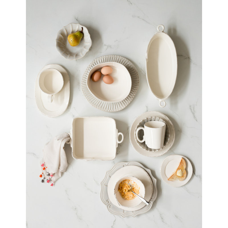 White Ceramic Handled Round Baker Dish