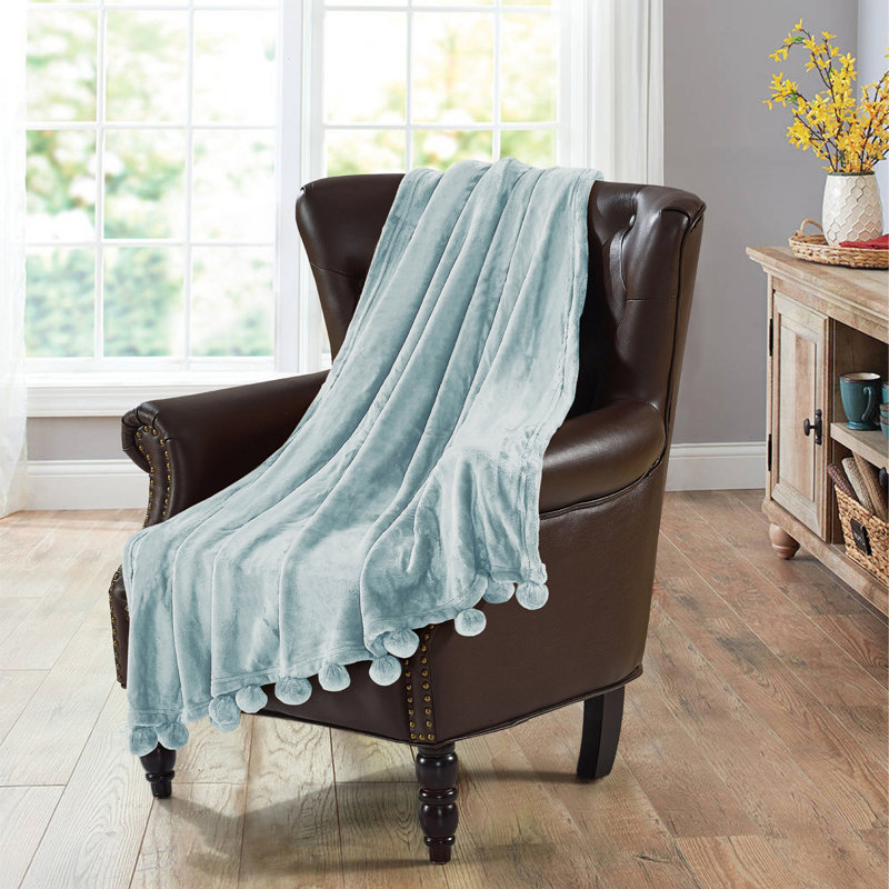 Harbor Grey Sherpa Fleece Kids' Pom Pom Throw Blanket 50" x 60"