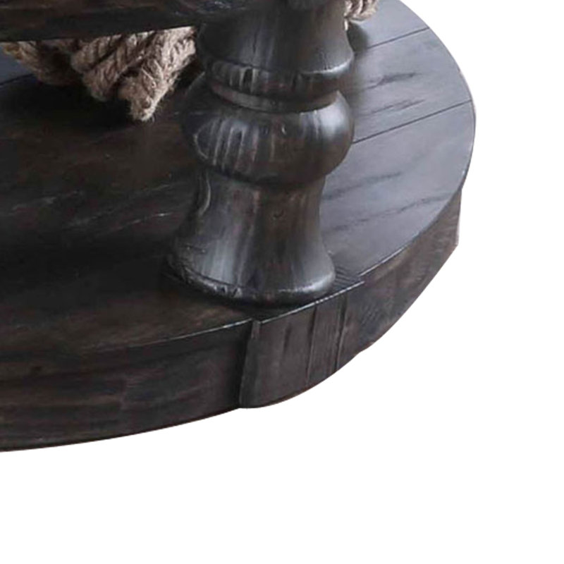 Rustic Elegance 48" Round Tufted Wooden Coffee Table with Open Shelf