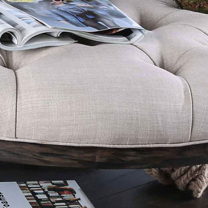 Rustic Elegance 48" Round Tufted Wooden Coffee Table with Open Shelf