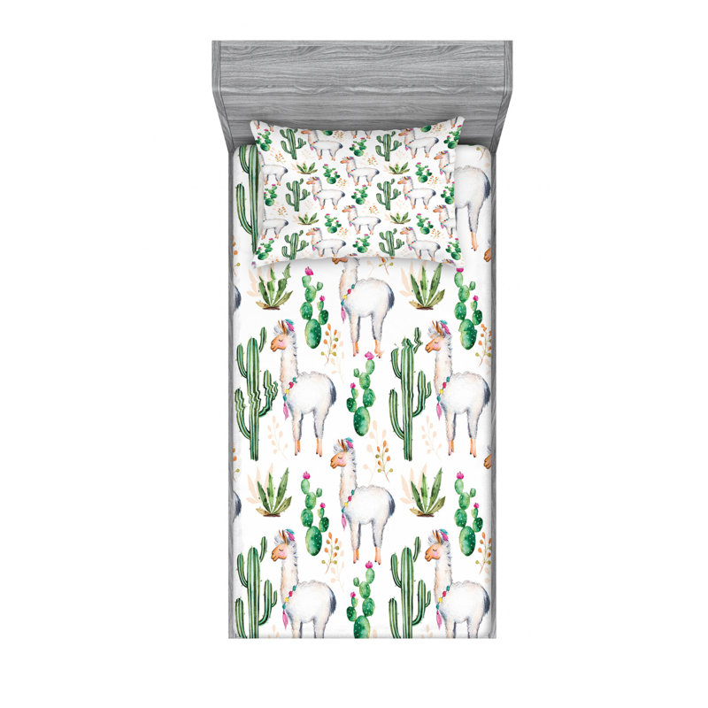 Twin White Microfiber Cactus Print Sheet Set