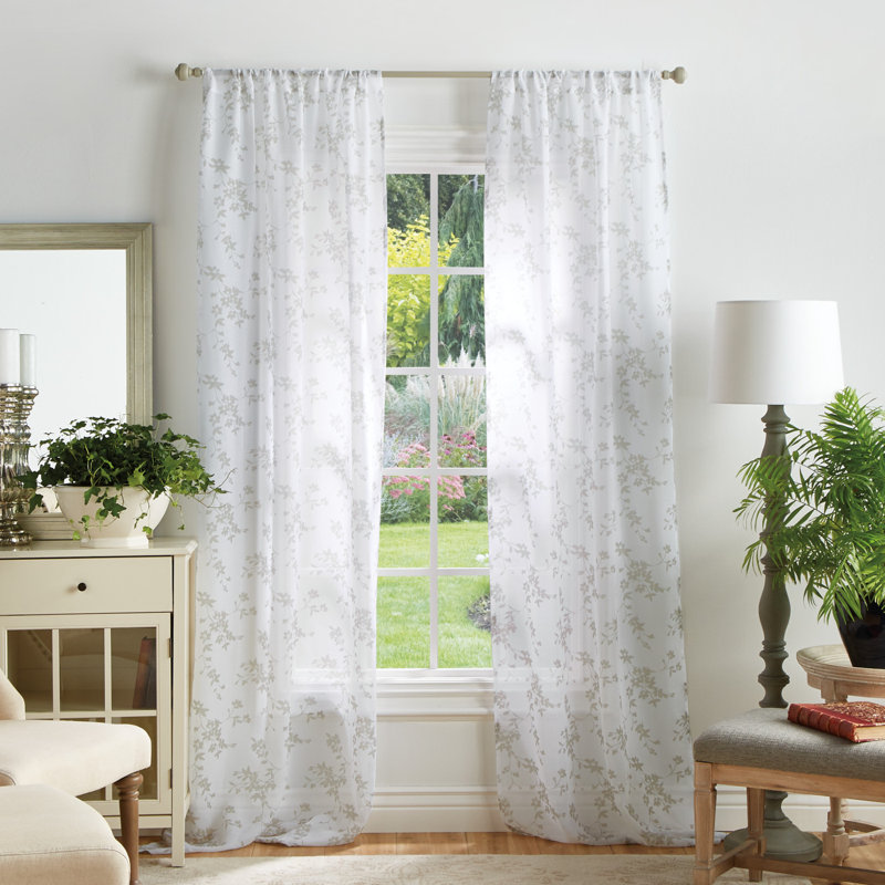 Bellefield Floral Sheer 95" Linen Rod Pocket Curtain Panels