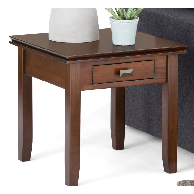 Russet Brown Solid Wood End Table with Storage Drawer
