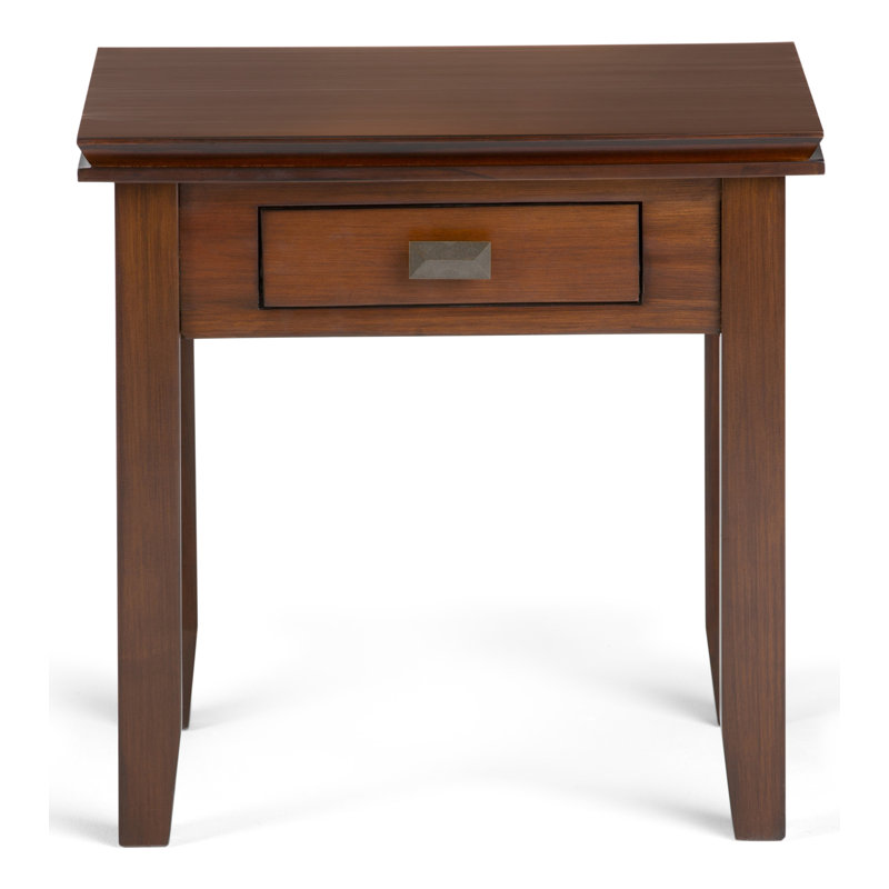 Russet Brown Solid Wood End Table with Storage Drawer