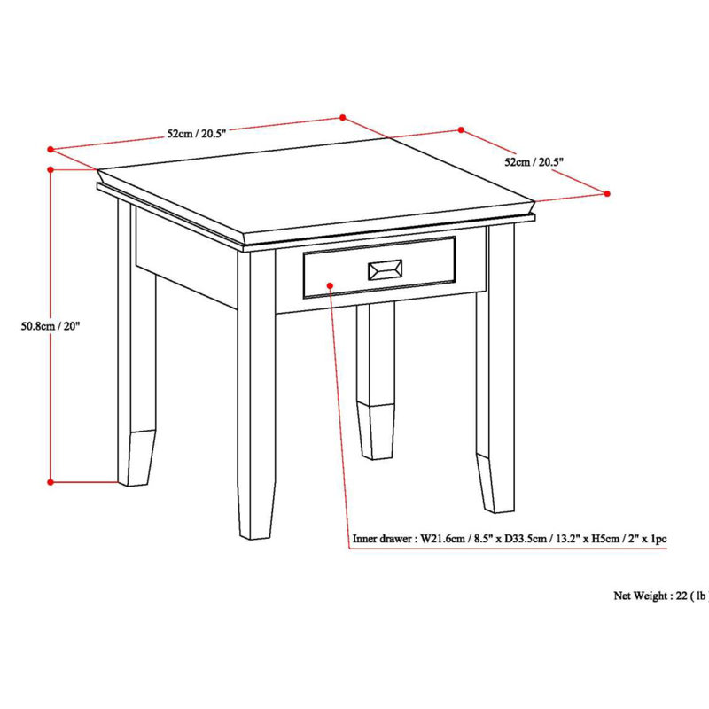 Russet Brown Solid Wood End Table with Storage Drawer