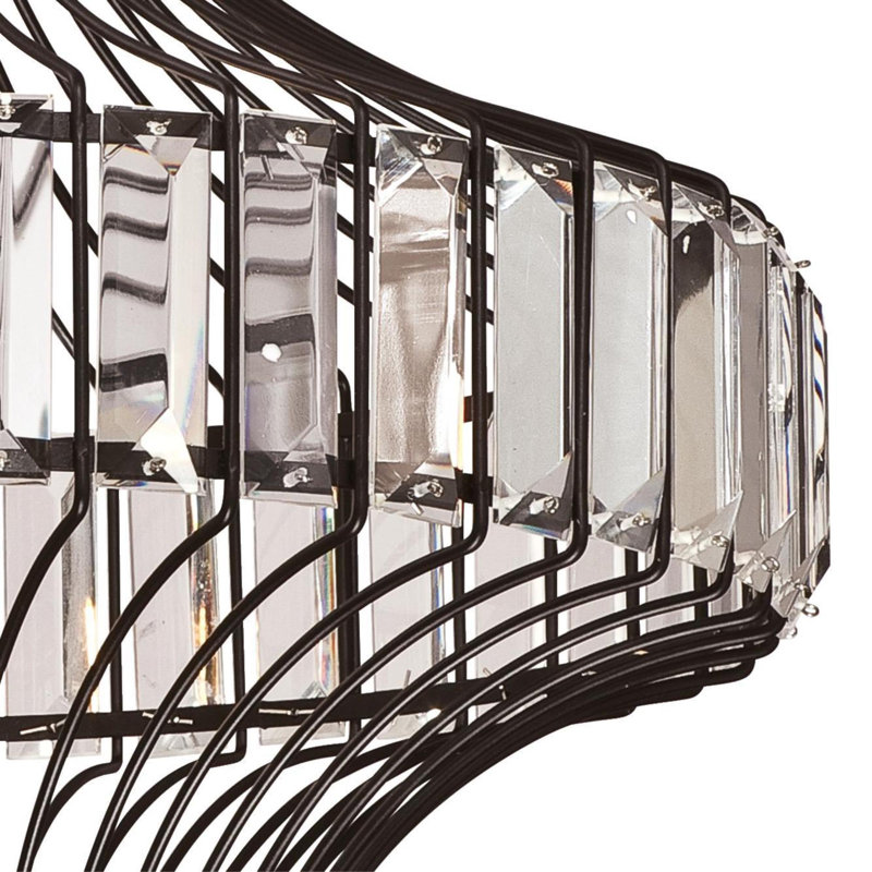 Matte Black Geometric Cage Pendant with Crystal Prisms
