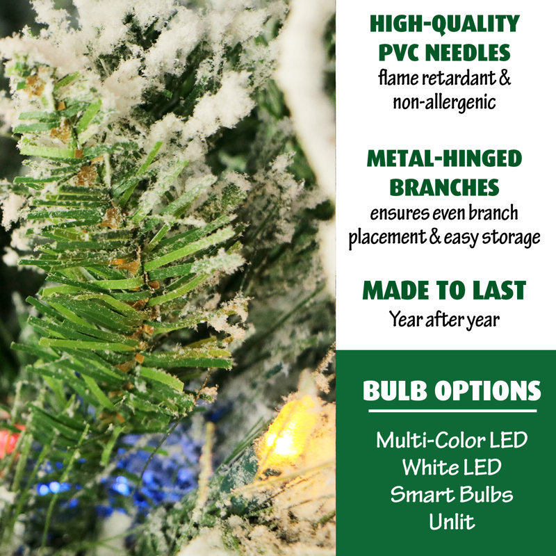 9 ft Snowy Pine Flocked Artificial Christmas Tree with Multi-Color LED Lights