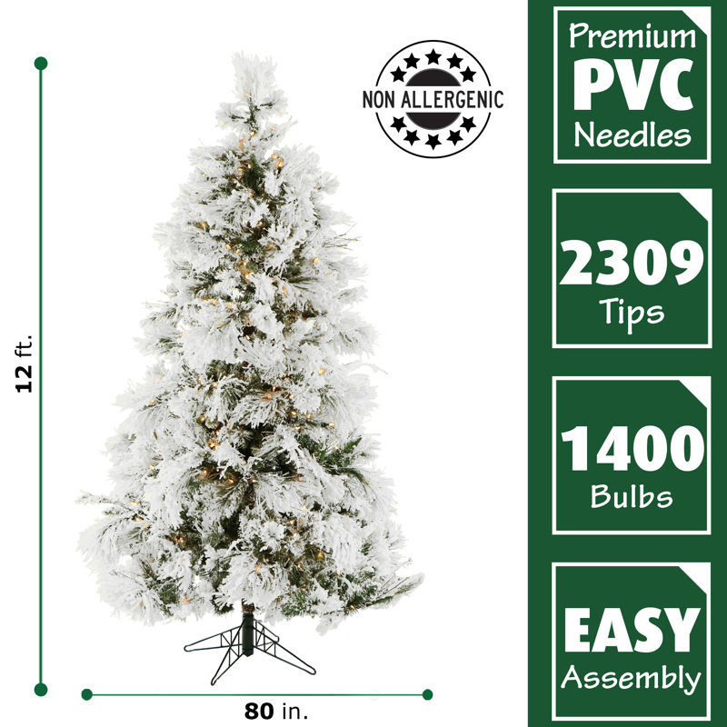 9 ft Snowy Pine Flocked Artificial Christmas Tree with Multi-Color LED Lights
