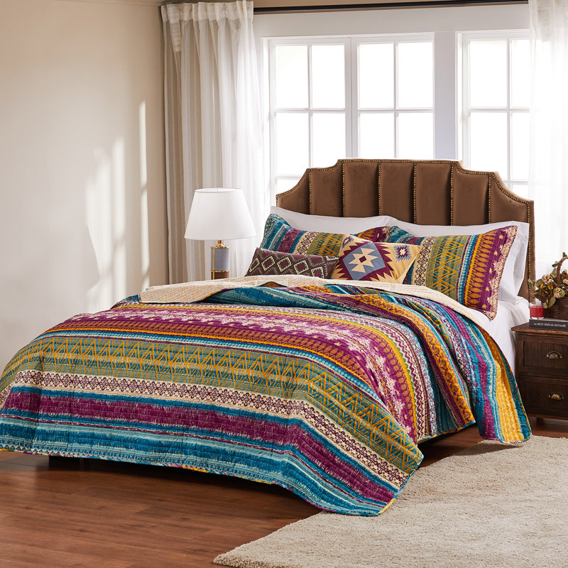 Blue Full Cotton Reversible Quilt Set