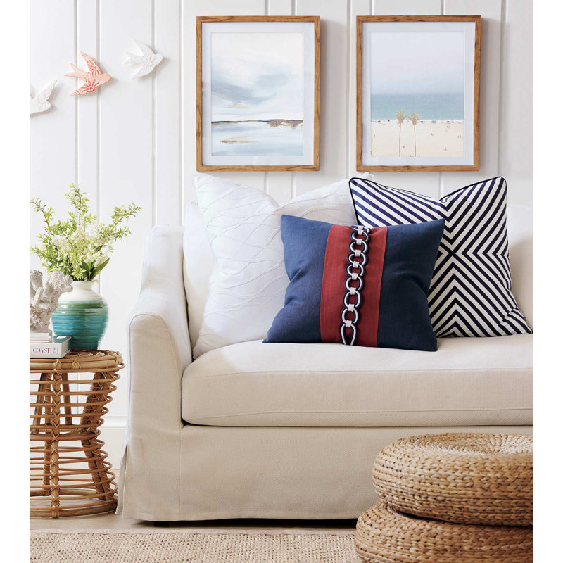 Indigo Square Linen Throw Pillow with Nautical Rope Trim