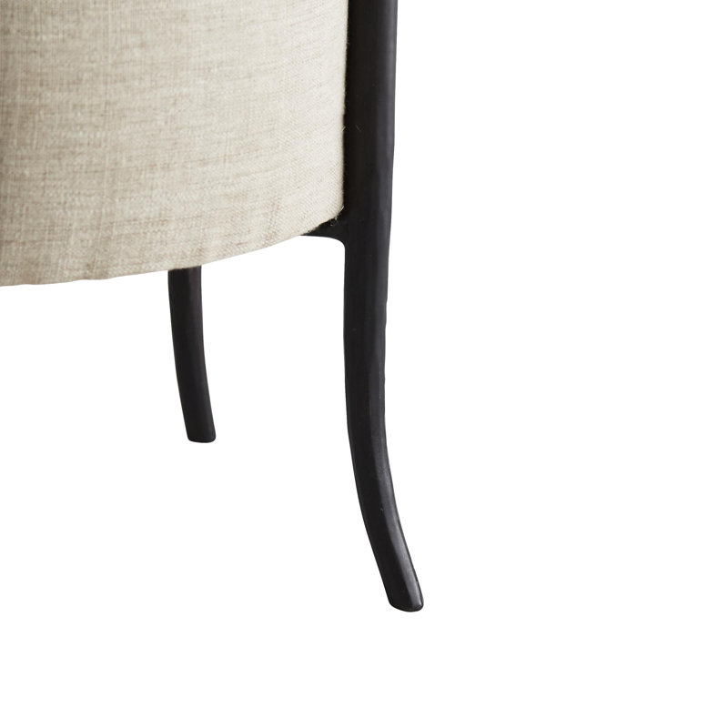 Elegant Natural Linen and Iron Pagoda Round Ottoman