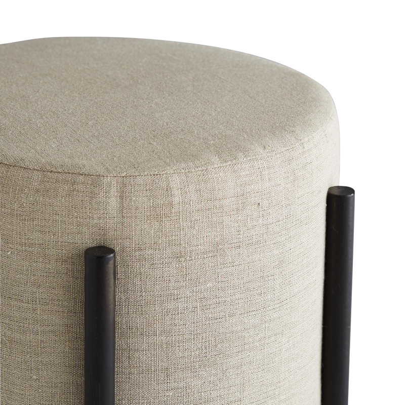 Elegant Natural Linen and Iron Pagoda Round Ottoman