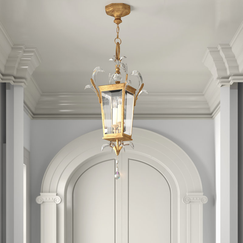 Aged Brass Beveled Crystal 3-Light Pendant with Gold Finish