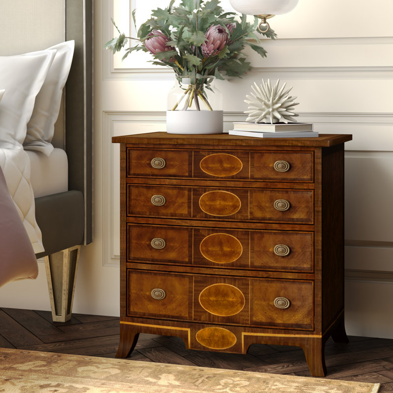 Mahogany and Walnut 4-Drawer Bowfront Nightstand