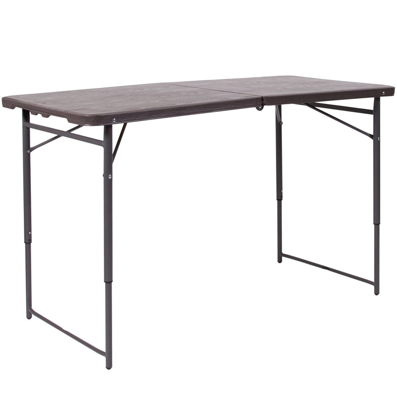Adjustable Gray Metal and Brown Plastic Bi-Fold Portable Table