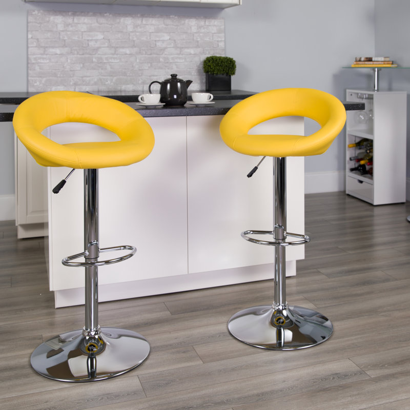 Yellow Vinyl Adjustable Swivel Bar Stool with Chrome Base