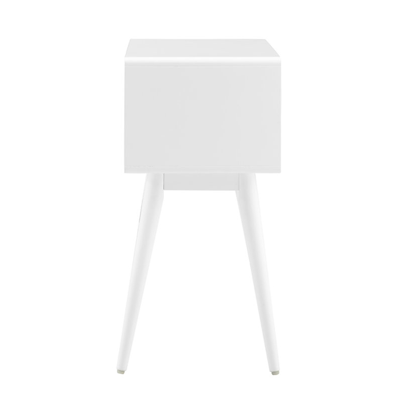 Mid-Century Modern White Wood and Metal Nightstand with Dual Drawers