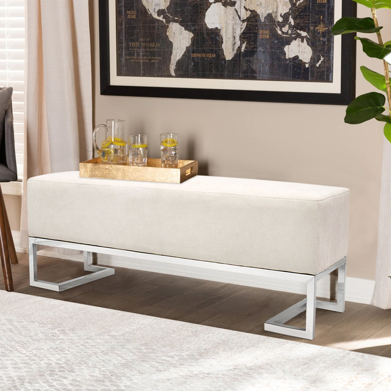 Luxe Ivory Polyester Blend 48'' Upholstered Bench
