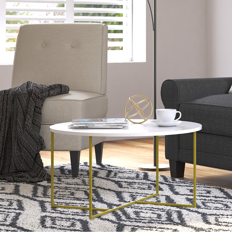 Modern Stevenson Round White & Gold Coffee Table with Storage