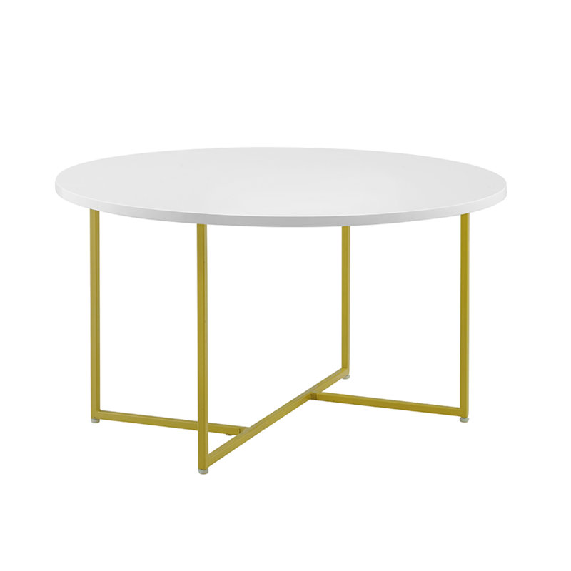 Modern Stevenson Round White & Gold Coffee Table with Storage