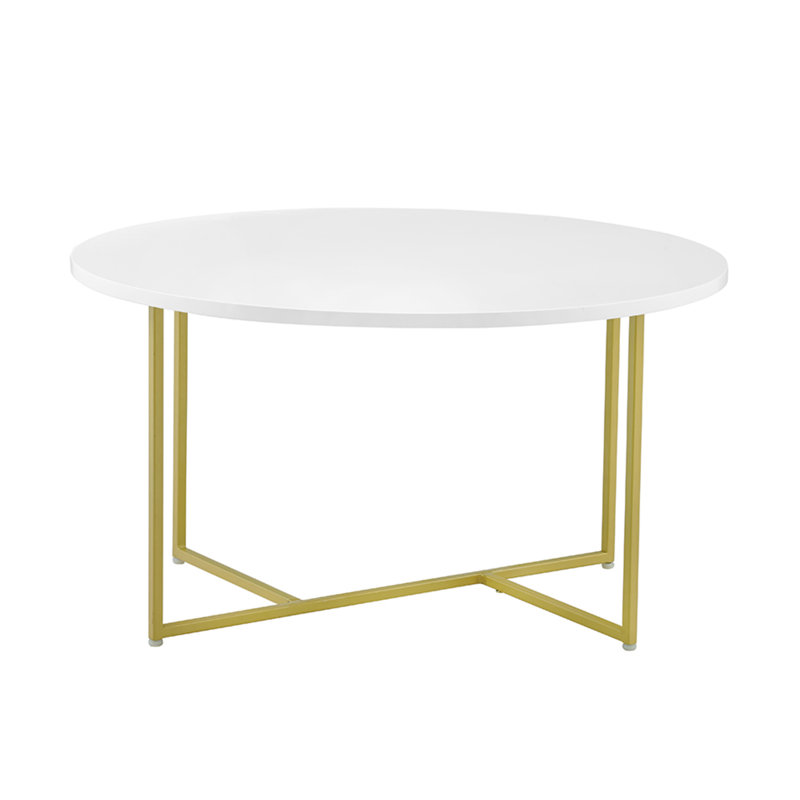Modern Stevenson Round White & Gold Coffee Table with Storage