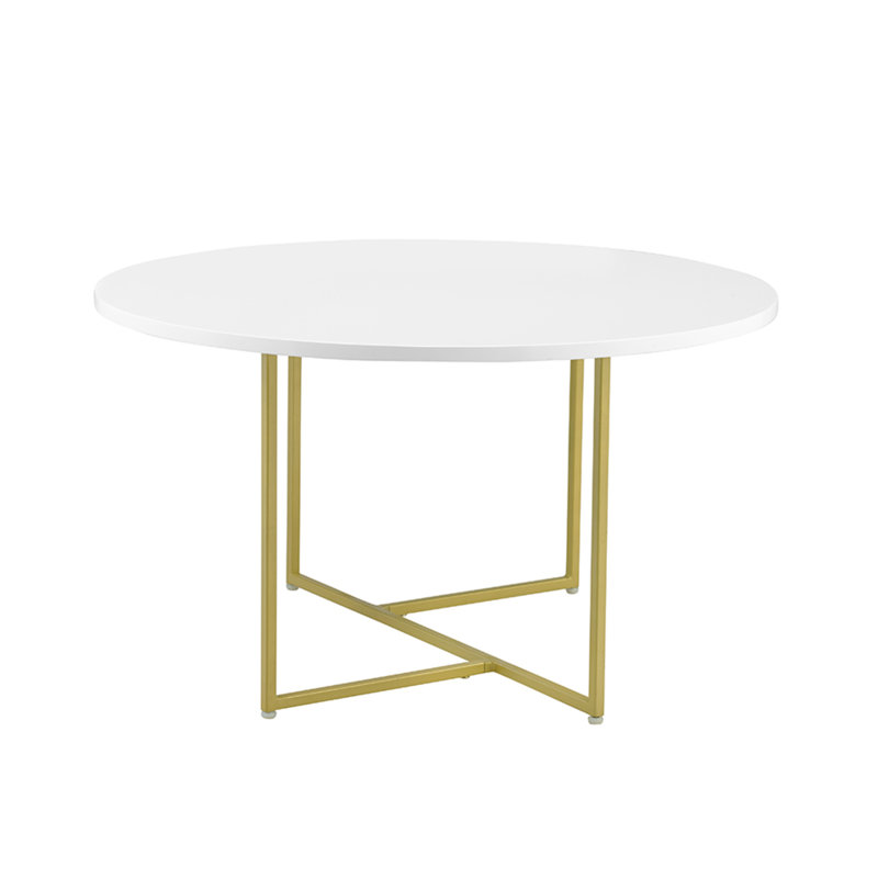 Modern Stevenson Round White & Gold Coffee Table with Storage