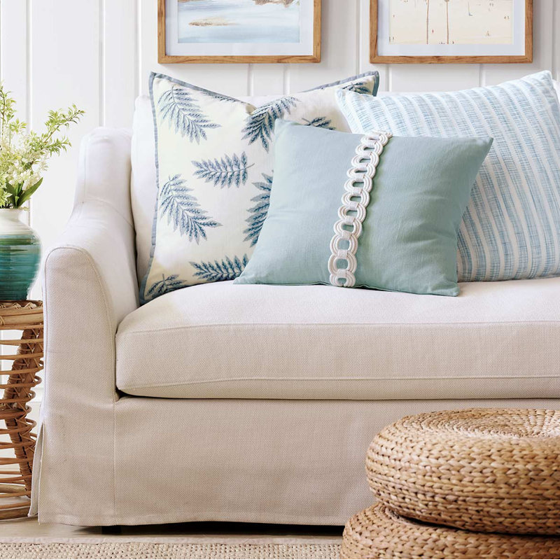 Light Blue Cotton Blend Square Throw Pillow