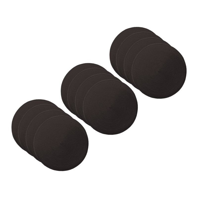 Black Woven Fabric Round Placemats, Set of 12