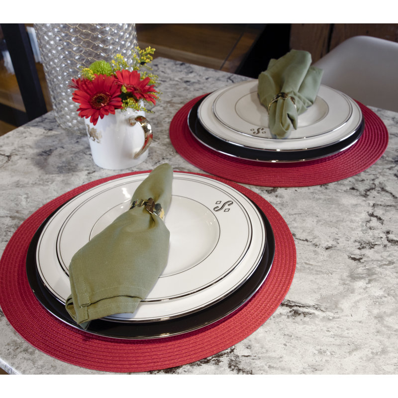 Cherry Red Woven Round Placemats, Set of 12, 15"