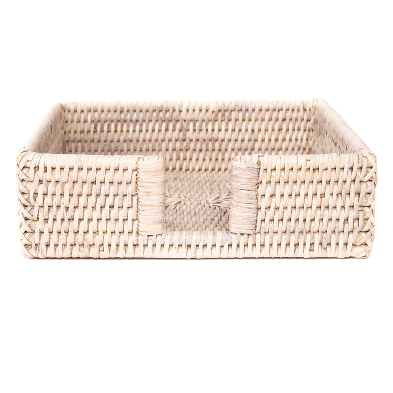 White Wash Wicker Rattan Luncheon Napkin Holder