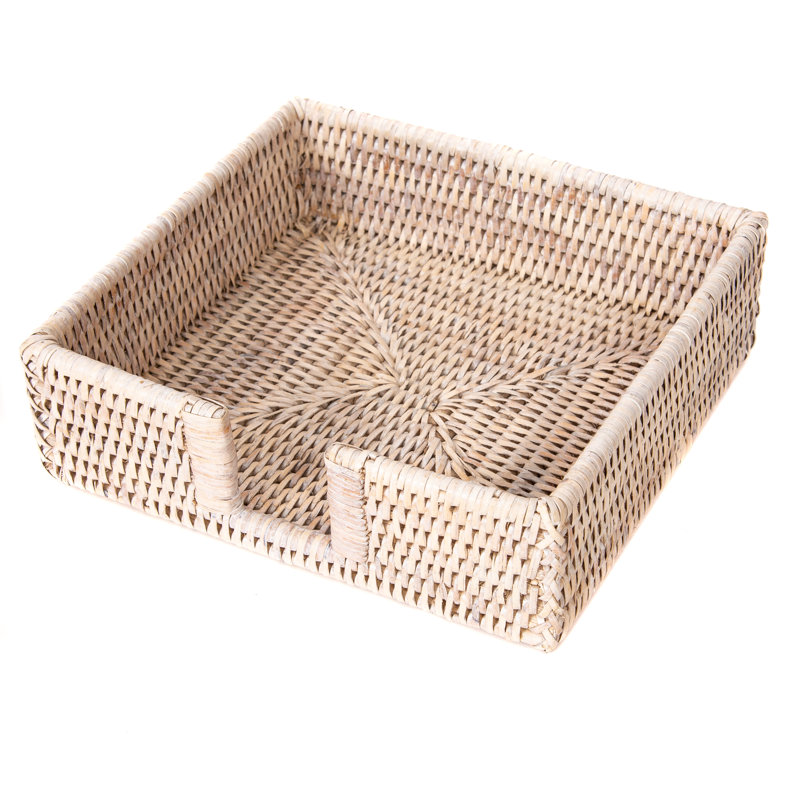 White Wash Wicker Rattan Luncheon Napkin Holder