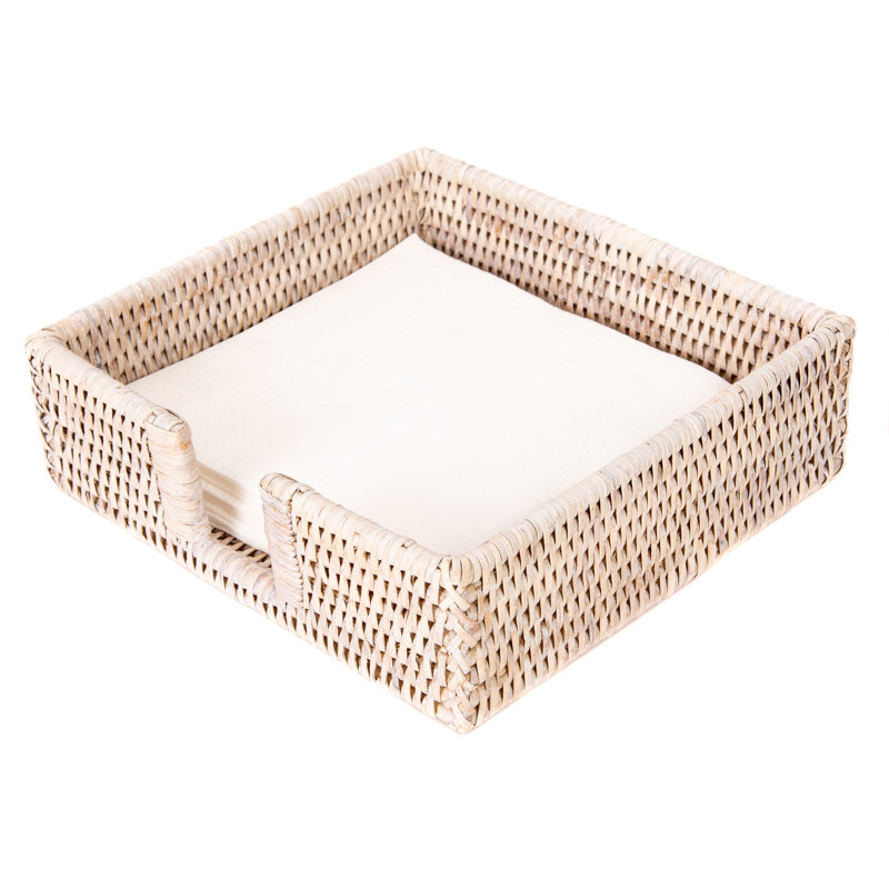 White Wash Wicker Rattan Luncheon Napkin Holder