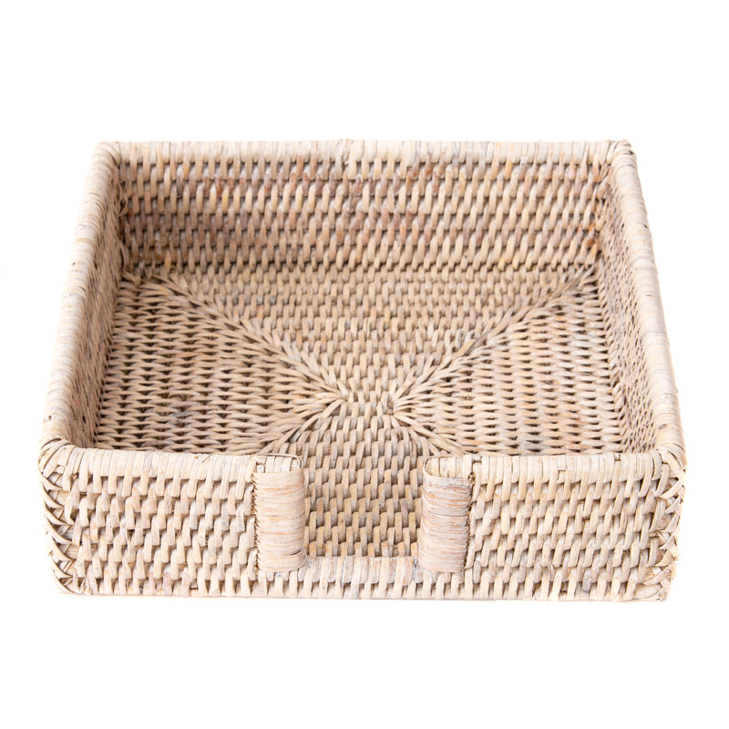 White Wash Wicker Rattan Luncheon Napkin Holder
