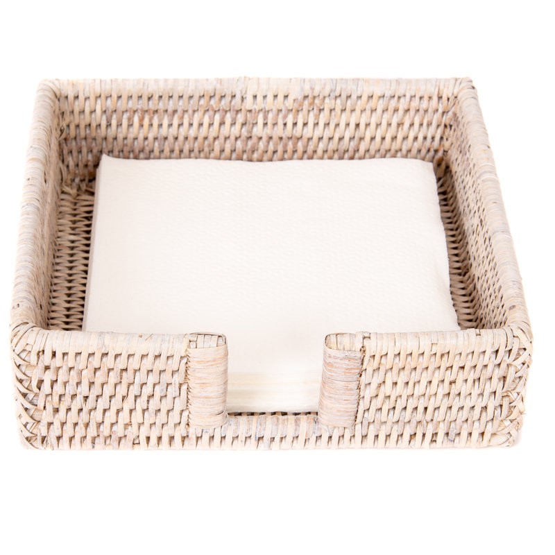 White Wash Wicker Rattan Luncheon Napkin Holder