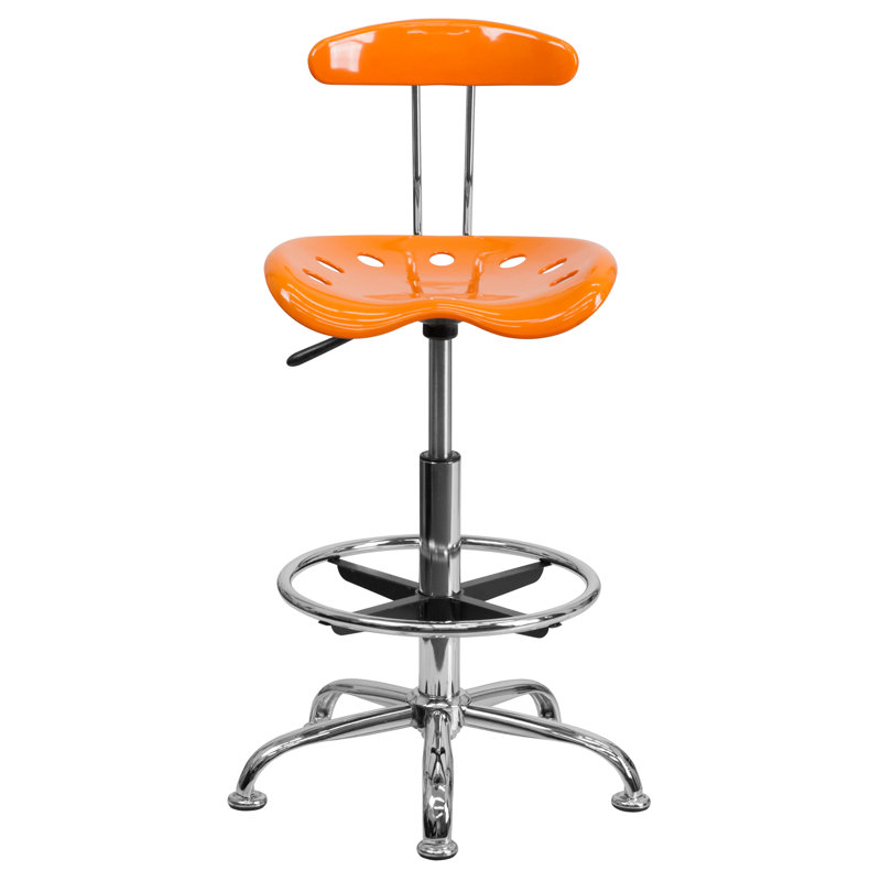 Vibrant Orange Adjustable Swivel Metal Bar Stool