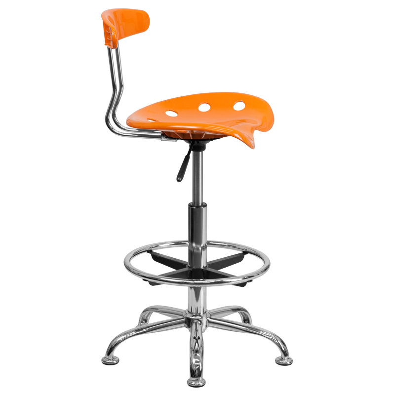 Vibrant Orange Adjustable Swivel Metal Bar Stool