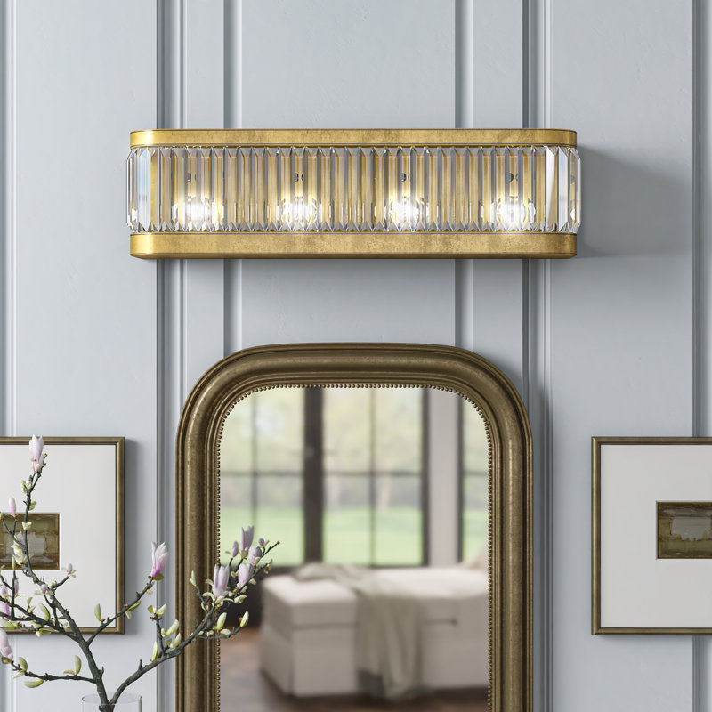 Enchanted Aura 4-Light Gold Vanity Wall Sconce with Crystal Panels