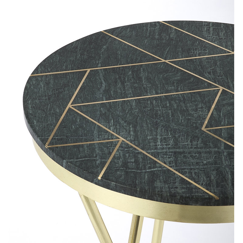 Contemporary Green Marble & Gold Brass 83" Side Table