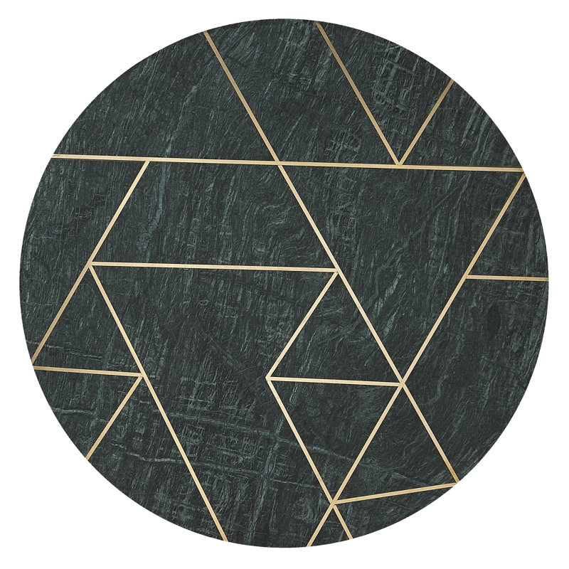 Contemporary Green Marble & Gold Brass 83" Side Table