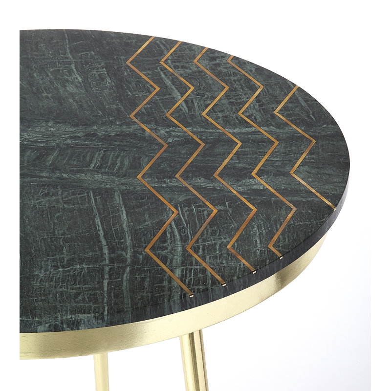 Green Marble and Brass Round Side Table