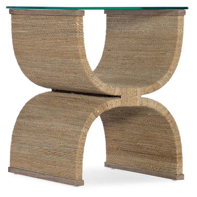 Transitional Brown Woven Glass Top End Table