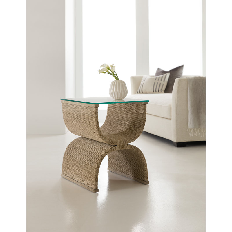 Transitional Brown Woven Glass Top End Table