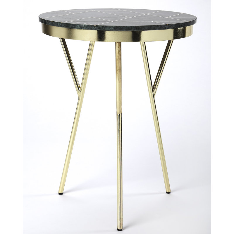 Contemporary Green Marble & Gold Brass 83" Side Table
