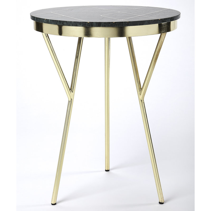 Contemporary Green Marble & Gold Brass 83" Side Table