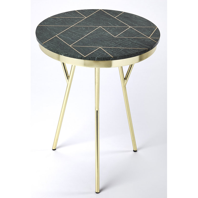 Contemporary Green Marble & Gold Brass 83" Side Table