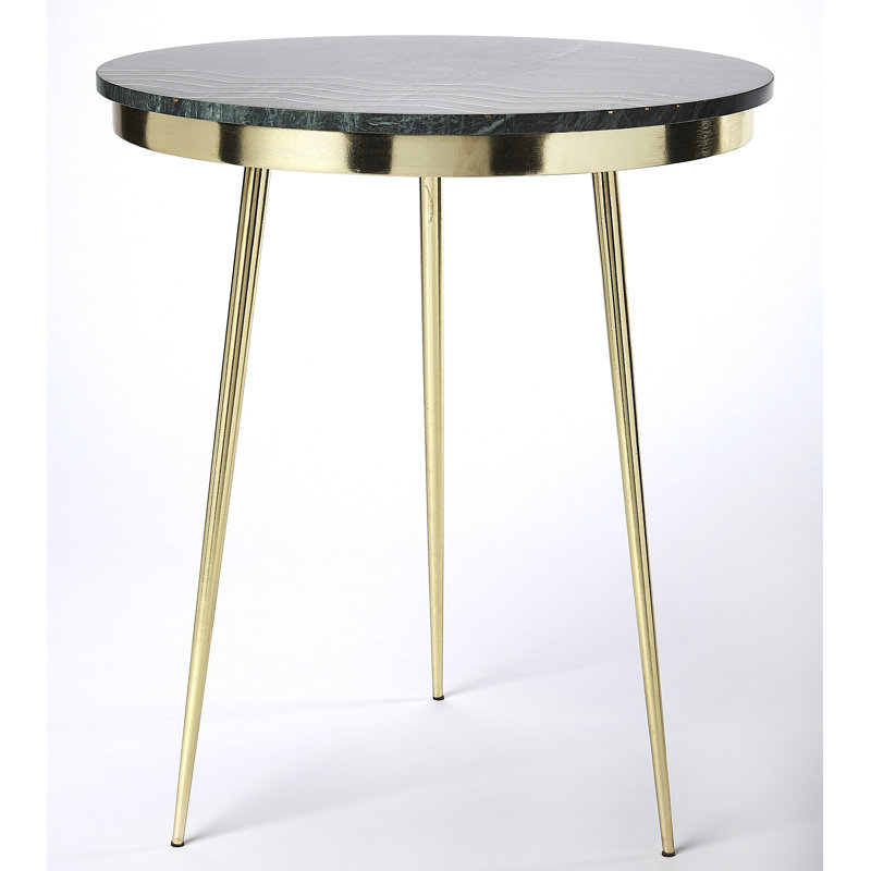 Green Marble and Brass Round Side Table