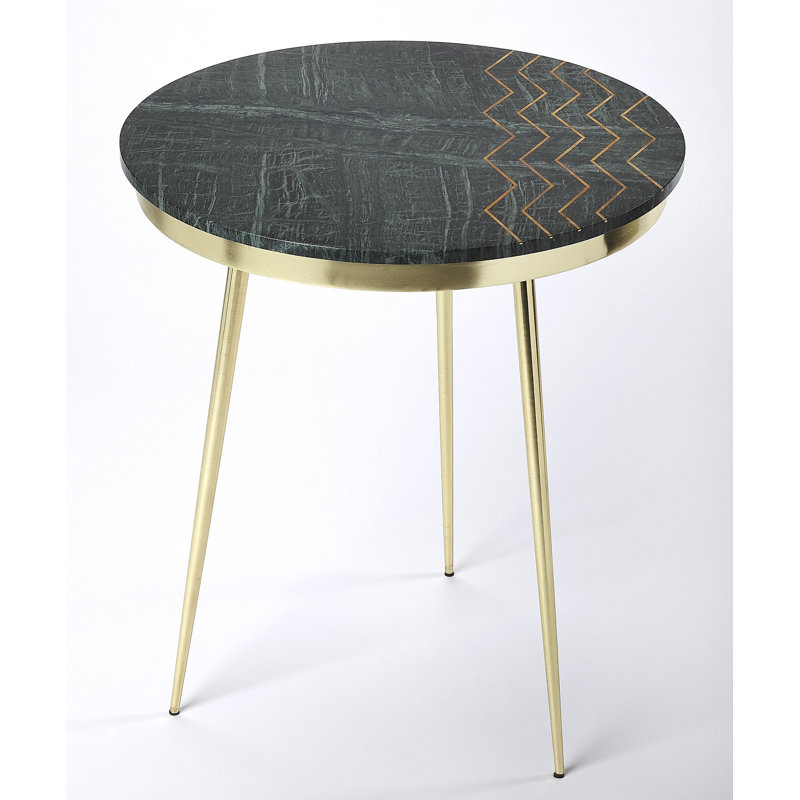 Green Marble and Brass Round Side Table
