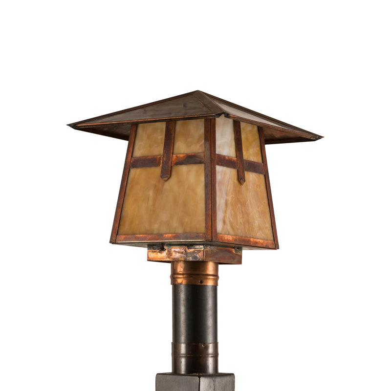 Vintage Copper & Beige Glass 12.5" Outdoor Lantern Post Light