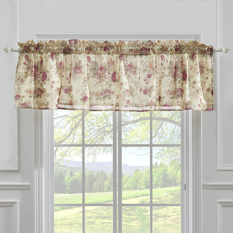 Antique Rose Ecru Floral Rod Pocket Valance